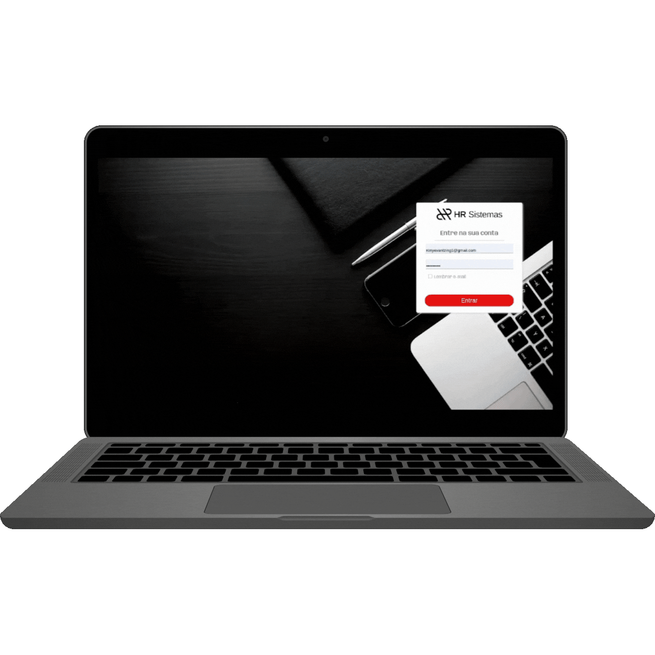 Notebook com o sistema HR Comércio